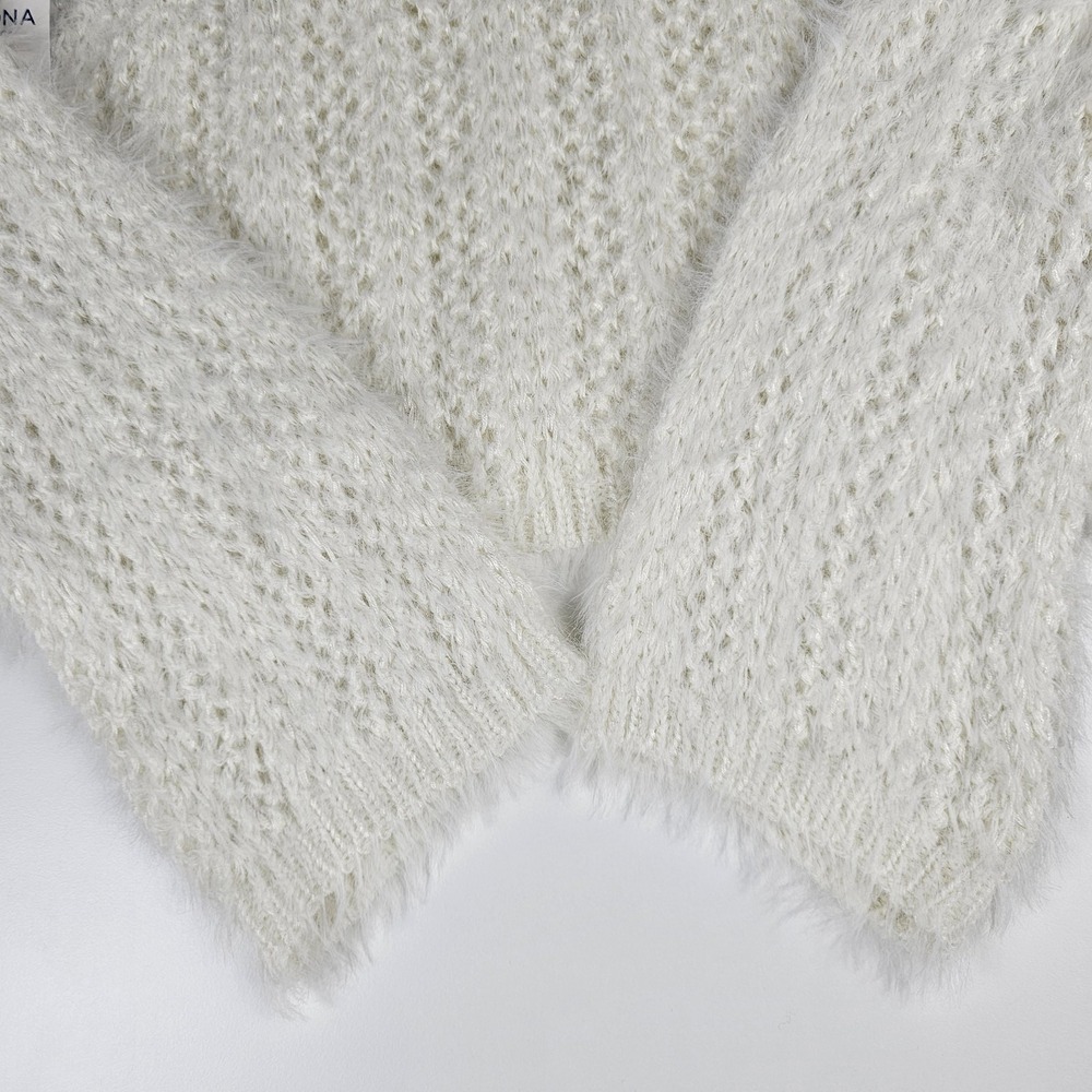 Arizona Jean Co Sweater Juniors XL NWT Cropped Fuzzy Ivory Holiday Christmas Y2K - Picture 3 of 8